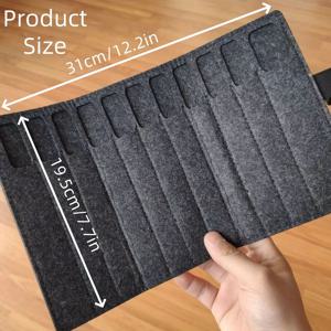 TEMU 다기능 롤업 펜 정리함, 필통, 문구류 보관 가방, 브러쉬용 펠트 파우치, 메이크업 브러쉬 홀더, 연필 상자, 11개 펜 수납 가능, 휴대용 울 펠트 보호 슬리브, 모든 성별 학생에게 편리함