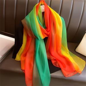 TEMU 무지개 그라데이션 가벼운 스카프 - 화려한 색상 전환의 우아한 쇼울, 캐주얼 외출 및 야외 활동용 다재다능 패션 액세서리, 부드러운 원단