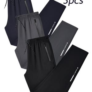 TEMU 3개 세트 남성용 애슬레틱 조거 팬츠: 트렌디하고 다재다능한 슬리밍 아웃도어 러닝 & 피트니스 바지, 여름용 스타일리시 조거 팬츠, 운동복 하의, 가벼운 소재와 내구성 있는 디자인, 캐주얼 액티브웨어, 헬스 애호가를 위한 모던 스포츠 웨어