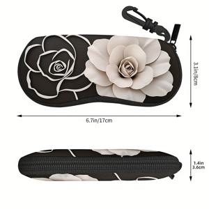 TEMU 1pc 우아한 카멜리아 꽃 프린트 안경 가방 - 가벼우면서 세련된 여성용 안경 케이스, 해변과 여름 휴가에 이상적, 가방, 벨트, 또는 백팩에 쉽게 클립, 액세서리 | 꽃 디자인 | 내구성 있는 지퍼 클로저, 안경 케이스