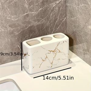 TEMU 마블 패턴이 있는 세라믹 칫솔 홀더 - 전기 칫솔과 수동 칫솔을 위한 세련된 욕실 정리함, 가정, 호텔, 또는 기숙사 사용에 적합, 욕실용 칫솔 홀더