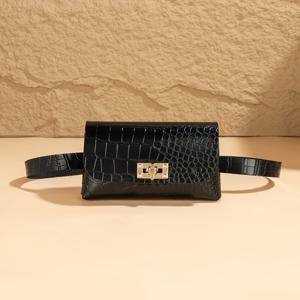 TEMU 청소년용 조절 가능한 크로커다일 패턴 허리 가방 - 경량 합성 폰 파우치, 골든톤 하드웨어, 블랙 & 화이트 디자인, 일상 출퇴근 및 휴가용 캐주얼 크로스바디 백, 여행 액세서리, 스타일리시한 액세서리, 내구성 있는 지퍼 클로저