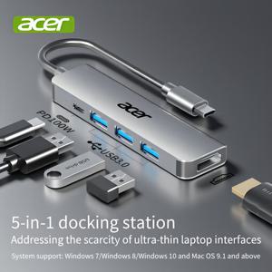 TEMU ACER Type-C 도킹 USB 3.0 멀티포트 허브, 고속 데이터 전송 + 다중 기기 호환성, 모든 노트북 포트 지원, 4K 화면 미러링 지원, 컴팩트 & 휴대용 디자인, 업무와 놀이 간편 전환, HY41-T5