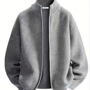 TEMU 남성용 겨울 두꺼운 하프 지퍼 가디건 재킷 - 루즈핏 스탠드 칼라 스웨이저 코트, 풀 지퍼 백 (하프 지퍼 프론트), 손세탁 가능한 따뜻한 아우터웨어, 요가 & 캐주얼 웨어 - 성숙한 남성을 위한 솔리드 컬러