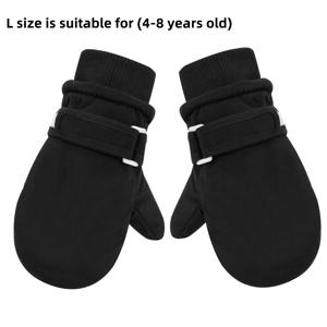 TEMU 1 켤레 어린이용 겨울 따뜻한 장갑, 두꺼운 양털 안감 폴리에스터 섬유, 어린이용 방수 스키 장갑, 손세탁 가능 - 검정색