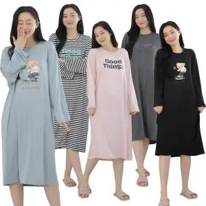 여성 원피스 잠옷 사방 스판 롱원피스 오버핏 빅사이즈 봄 주니어 학생 실내복 홈웨어 파자마 여자 캐릭터