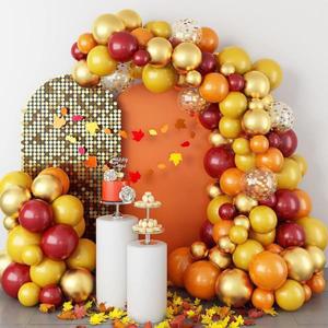 가을 풍선 화환 세트 오렌지 추수 감사절 아치 레몬 옐로우 적갈색 리본 100개 야외 실내 테마 파티 장식용