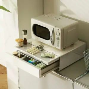 주방 필수템 2단 철제 수납함 전자레인지 선반 서랍장 슬라이드