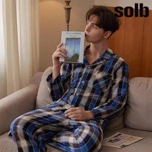 솔브 세일 행사 커플잠옷 면 40수 선염 체크 남성 파자마 세트_SPAE023MASG