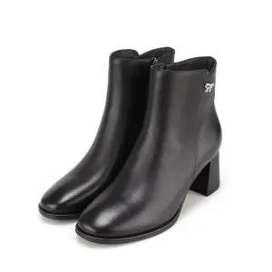 바바라 양가죽 은장 리본 장식 여성 앵클 부츠 6cm_AAH866