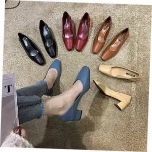 정장구두 여성구두 통굽 스퀘어 토 미들힐 펌프스 블로퍼