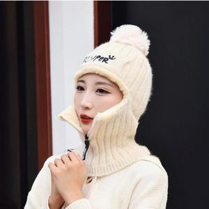 [ME1260Q5_53DU]넥워머 일체형 니트방울모자 지퍼오픈