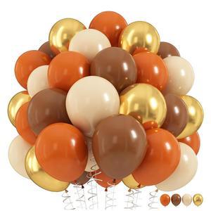 40pcs 오렌지 브라운 풍선 세트, 추수 감사절 가을 파티 장식을위한 번트 인치 메탈릭 12 라텍스 골드