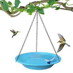 야외용 행잉 버드 배스, 11.4인치 버드 배스 볼 창문 새 모이통, 13.5인치 녹슬지 않는 블랙 체인 금속 행잉 버드 모이통 포함 정원 뒷마당 장식 빈티지 블루
