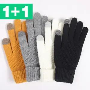 [1개+1개] 니트 터치 겨울 남성 여성 장갑 기모 등산 골프 스키 방한 장갑 OFS-GV371