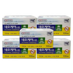 네오케어 스왑 100매 5개/일회용 에탄올 스왑 알콜 소독솜