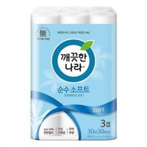 깨끗한나라 순수 소프트 3겹 화장지 30m 30롤 1팩 (30롤)