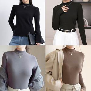 하프넥 티 셔츠 반목 슬림 티셔츠 폴라 터틀넥 가볍고 포근한 실크 모달 편안한 예쁜 글로벌와이