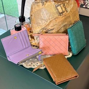 [다잇템] 여자 베이직 색상 망사 위빙 카드수납 레더 반지갑