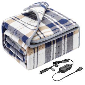 엘란트립 기계 세척 가능한 전기 가열 담요 12볼트, 자동차 트럭 SUV에 적용 70도 자동 전원 끄기, 온도 컨트롤러 40x55인치 파란색 의 플란넬 여행