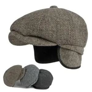 중년남성 신사겨울모자 귀달이 일체형 체크 헌팅캡