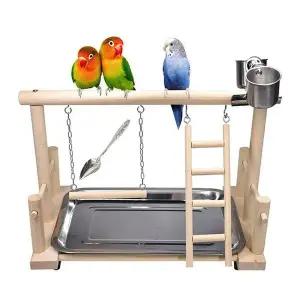 [콩심팥심]새놀이터 앵무새 스탠드형+스텐컵+스푼 새장 횟대 놀이터