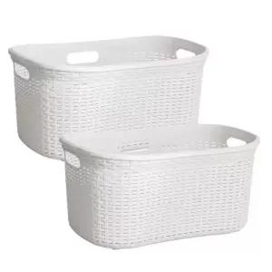 바스클립 오픈형 세탁물 바구니 세트 40L 2P - 화이트 환기 통풍 세탁 빨래 바구니 통 분리수거함 코스트코