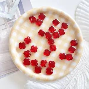 [6개]관통형 10mm 크리스탈 클로버 투명레드 3-303-12 비즈공예 악세사리재료