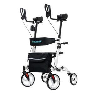 엘렌커 업라이트 워커, 스탠드업 접이식 롤레이터 워커 등받이, 시트가 있는 직립 롤링 모빌리티 보행 보조기, 노인 및 패딩 팔걸이, 흰색