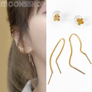 스틱 드롭귀걸이 10K/14K 골드귀걸이 십자가 체인 금