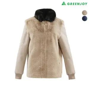 [하프클럽/그린조이]여성 인조퍼 포인트 배색 무스탕 점퍼