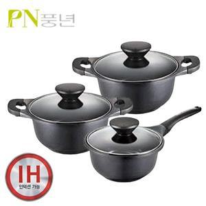 [쉐프앤쿡]풍년 프리미엄 펄블랙 통주물 세라믹 코팅 냄비세트 3종 20편수 22양수 24양수