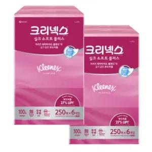 크리넥스 미용티슈 실크소프트 플러스 250매 6입 2팩