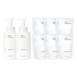[생활공작소] 핸드워시 용기 500ml 2개+리필 400ml 6개 (파우더/청포도향 택 1)