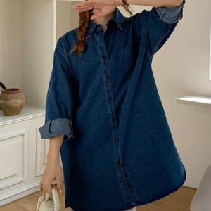 [시스터즈] 데님미디셔츠원피스 오버핏 롱 셔츠