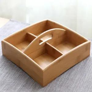 (손잡이형) 공간박스 4칸 대나무 수납보관함/원목/수납함/소품/정리/수납/바스켓/정리함/멀티/보관함/우드