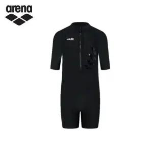 아레나 A5SG1GI10 BLK 액셀 여자 아동 반팔 지퍼형 3부 반신 슈트 실내 수영복