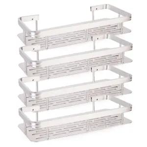 알루미늄 무타공 욕실선반 화장실 물빠짐 일자 접착식 수납 정리대 300x130x50mm 실버 4개