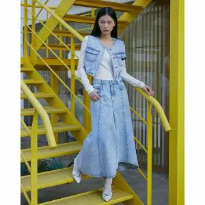 [에고이스트] ER1DS261 절개 프린트 머메이드 롱 데님 스커트 (25년 봄)