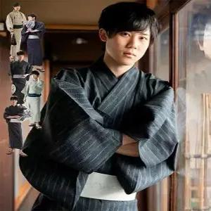 남성 기모노 유카타 일본 전통 사무라이 목욕 의상 사진 여행용 무대 면 리넨 소재 벨트 포