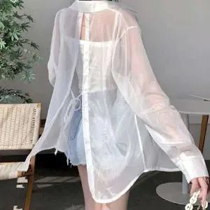 여자 시스루 빅사이즈 셔츠 시원한 여성셔츠 시스루셔츠 오버핏셔츠 시스루블라우스 오버핏블라우