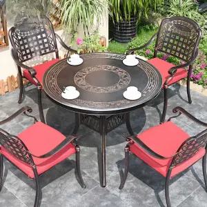 야외 테이블 카페 정원 테라스 마당 베란다 옥상 책상 80CM 원탁 + 의자 4개