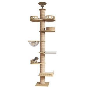 조절 가능한 천장형 캣폴 스크래치 원목 대형 캣타워 해먹 5층