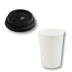 AF 390ml 13온스 종이컵 리드 세트 테이크아웃컵 1000개입 검정 타공 뚜껑