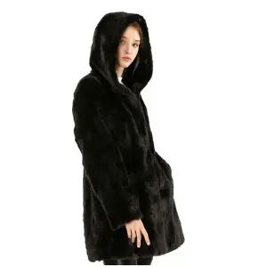 41FAUX FU R밍크후드코트