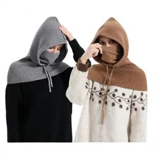 페이크 니트 후드넥워머 어깨커버 겨울모자 목도리 머플러