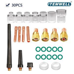 WP9 WP20 액세서리 30개 스텀비 가스 렌즈 TIG 노즐 파이렉스 유리컵 키트 용접 토치 납땜 용품