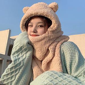 큐티곰 귀여운 겨울 곰돌이 퍼 목도리 털모자