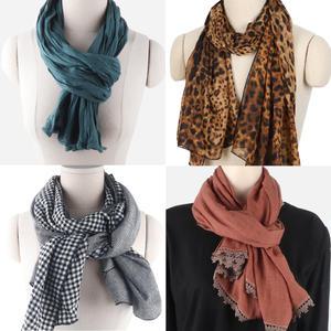 가을신상 여성 롱스카프 면 머플러 레이스 실크 체크 호피 숄 겨울 목도리
