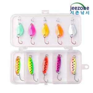 지존낚시 마이크로 스푼 10종 세트 3.5cm 2g 송어 쏘가리 꺽지 민물 루어 낚시용품 하드베이트 셋트